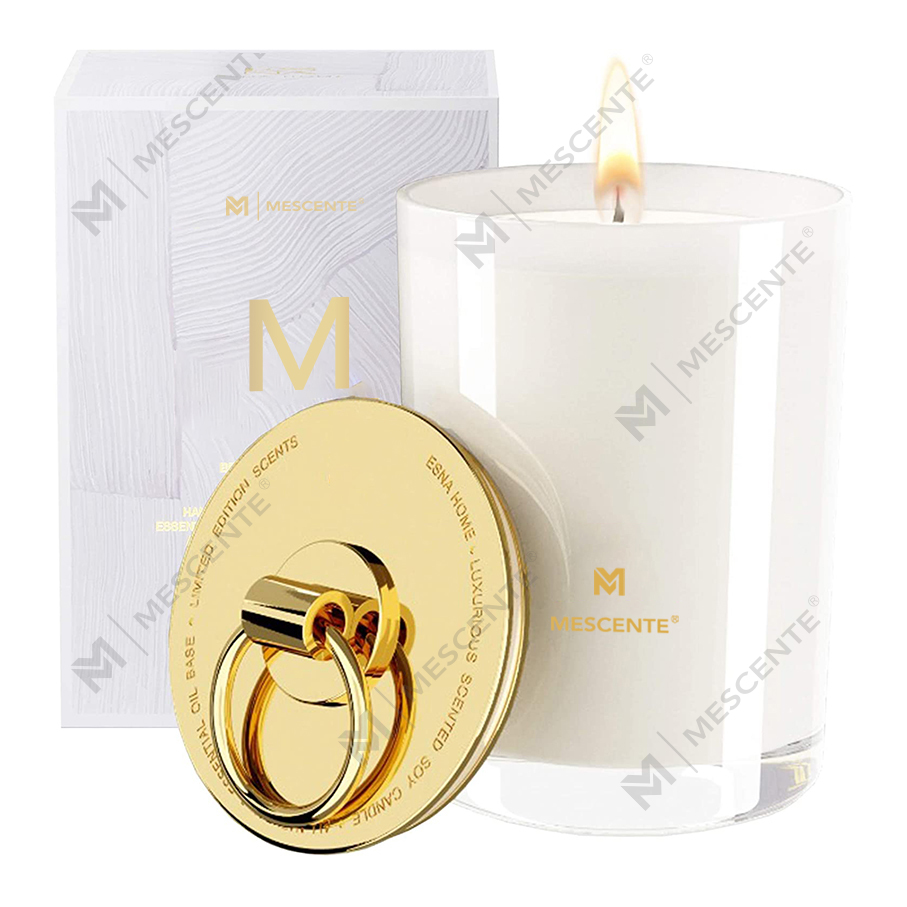 M&Scent বিলাসবহুল সাদা সয়া মোম লোগো ব্যক্তিগতকৃত বিবাহের সুগন্ধযুক্ত মোমবাতি, কাস্টম ক্যাম্প মোমবাতি