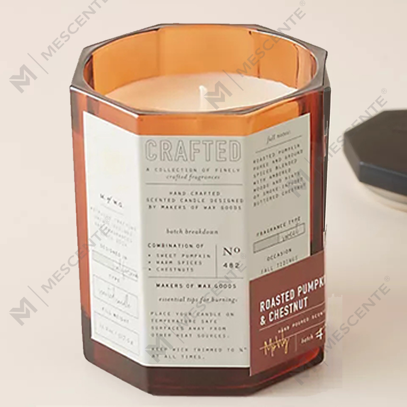 M&Scent কাস্টম লাক্সারি কাঠের ঢাকনা তুলো উইক গ্লাস ভেসেল সয়া ওয়াক্স ব্লেন্ড অটামনাল ক্রাফটেড গ্লাস ক্যান্ডেল