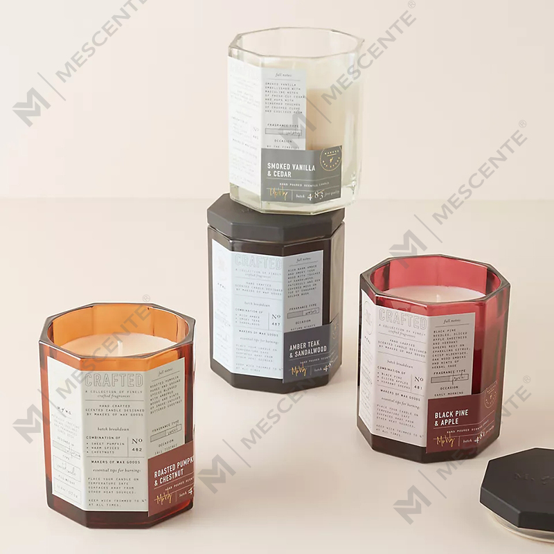 M&Scent কাস্টম লাক্সারি কাঠের ঢাকনা তুলো উইক গ্লাস ভেসেল সয়া ওয়াক্স ব্লেন্ড অটামনাল ক্রাফটেড গ্লাস ক্যান্ডেল