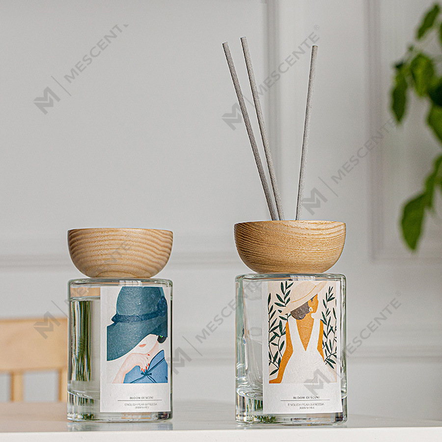 M&Scent পাইকারি প্রাইভেট লেবেল কাচের বোতল স্টিক রিড ডিফিউজার সেট স্টপার সহ
